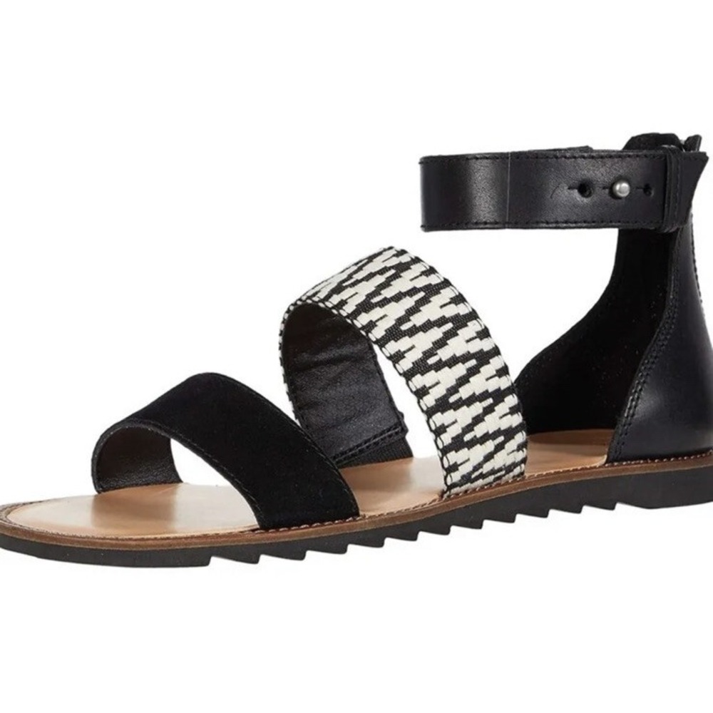 Frye & Co. Womens Port 2 Band Sandals Black/White - Size 7.5 M - 3471632-BWT